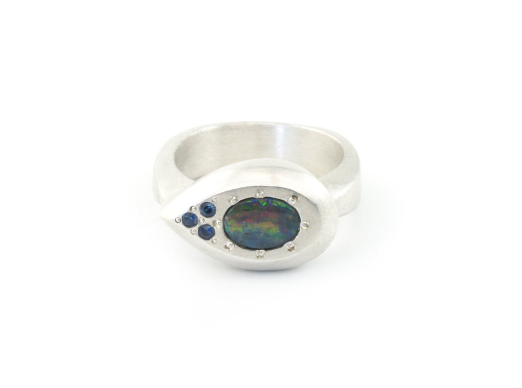 Drop Ring in Argentium Sterling Silver with Australian Boulder Opal
