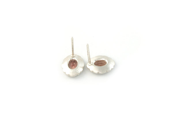 Scallop Oval Studs with Oregon Sunstone