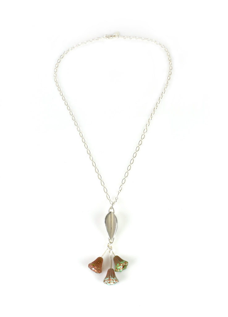 Bell Flower Bud Dangle Necklace - Green