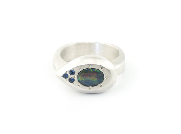 Drop Ring in Argentium Sterling Silver with Australian Boulder Opal