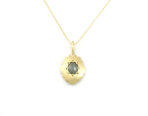 Scallop Oval Necklace in 18K Fairmined Gold with Rose Cut Sapphire