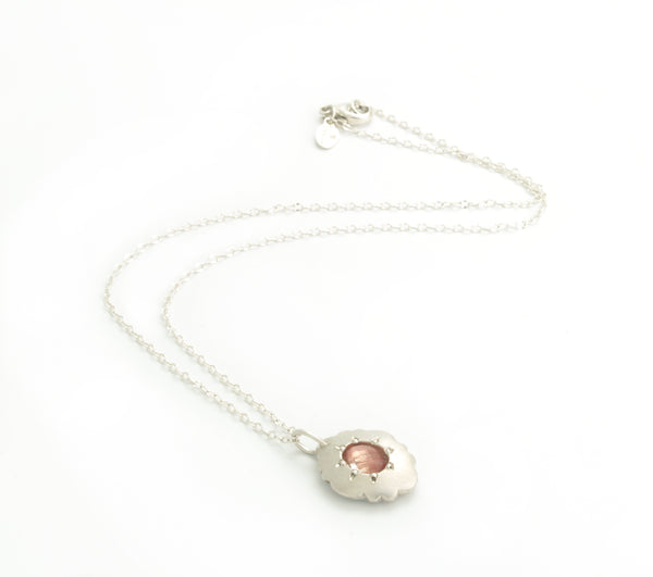 Scallop Oval Necklace in Argentium Sterling Silver with Oregon Sunstone