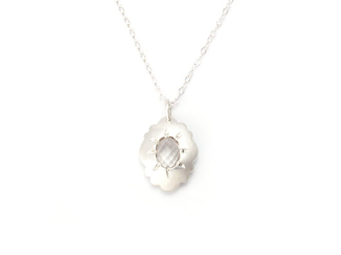 Scallop Oval Necklace in Argentium Sterling Silver with Arkansas Quartz