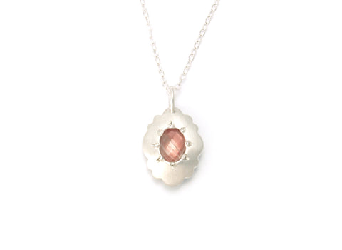 Scallop Oval Necklace in Argentium Sterling Silver with Oregon Sunstone